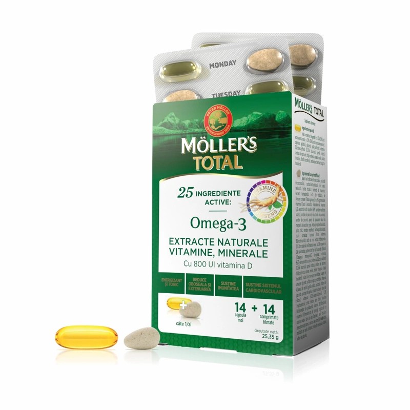 Moller's (Мьолерс) Total - намалява умората и изтощението, 14 капсули + 14 филмирани таблетки
