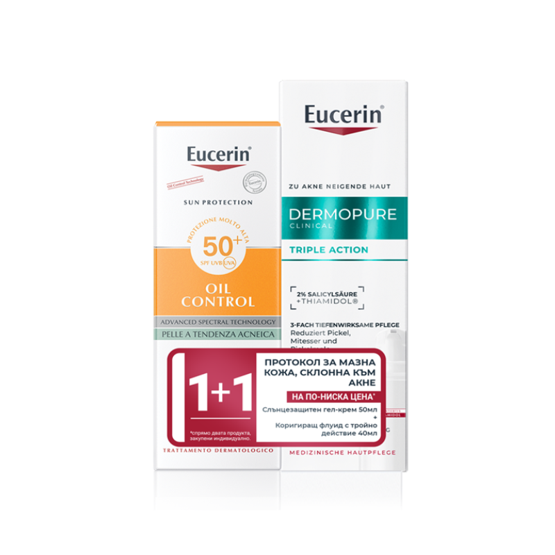 Комплект Eucerin DermoPure Clinical Коригиращ флуид 40мл + Oil Control Слънцез.гел-крем за лице 50мл