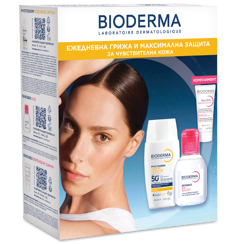 Комплект Bioderma Photoderm Флуид SPF50+ 40 мл + Сенсибио Н2О 100мл + Сенсибио Дифенсив серум 5 мл