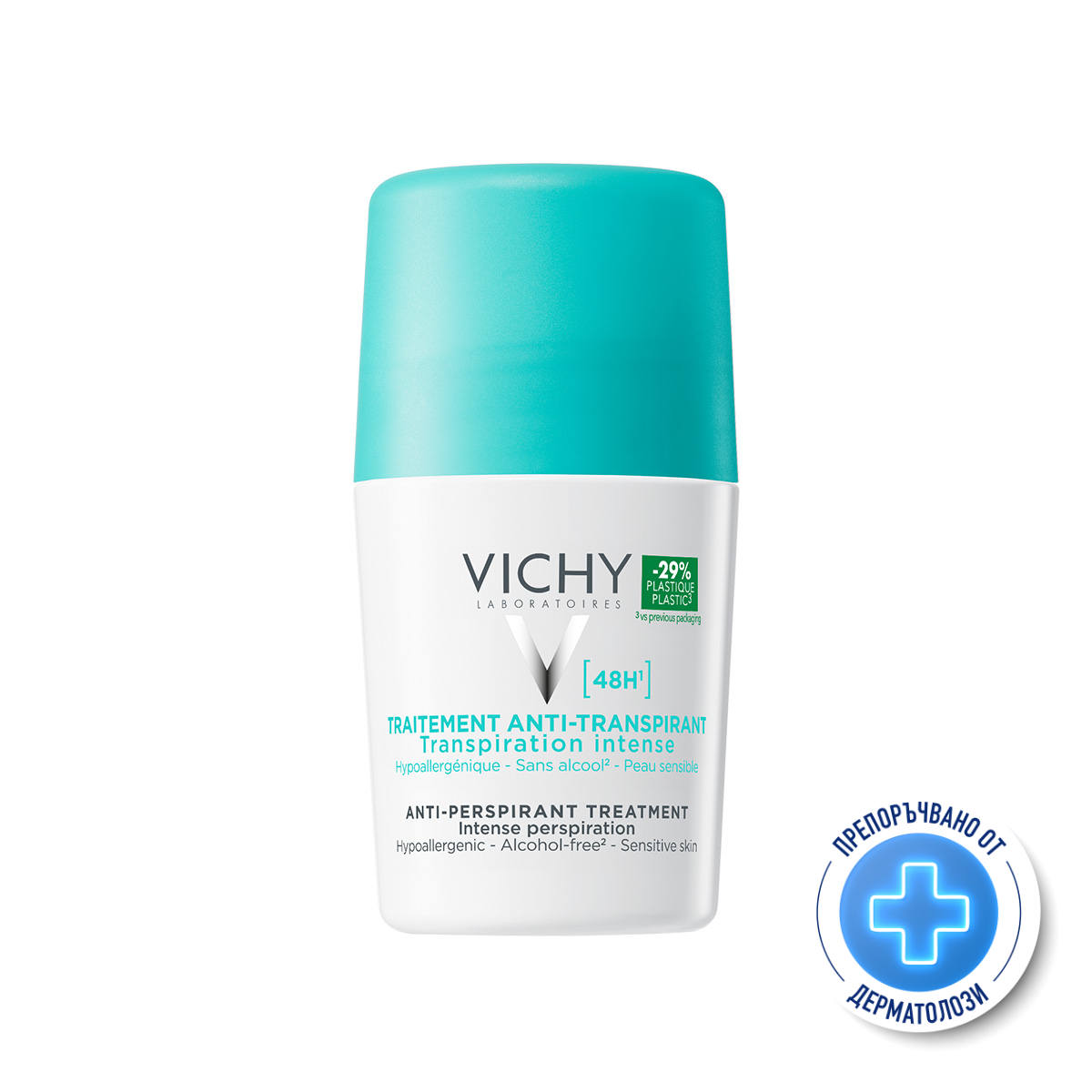 Vichy дезодорант рол-он ефект 48ч.50мл.с парфюм 320300 /зелена/