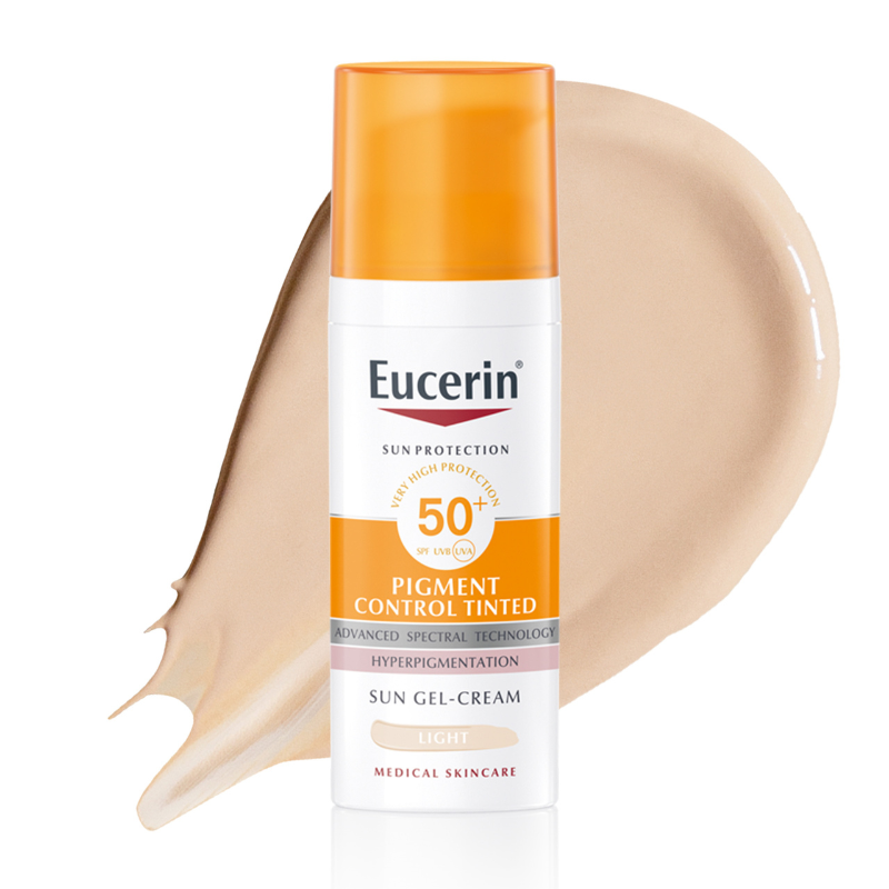 Eucerin pigment control оцветен слънцезащитен гел-крем за лице spf50+светъл, 50мл