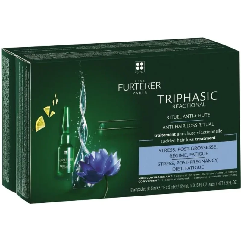 Rene furterer triphasic reactional серум против реакционен косопад при жени 12 ампули х 5 мл