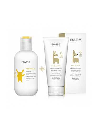 Babе педиатрик комплект емолиентен крем за атопична кожа при бебета и деца 200мл + душ олио за атопи