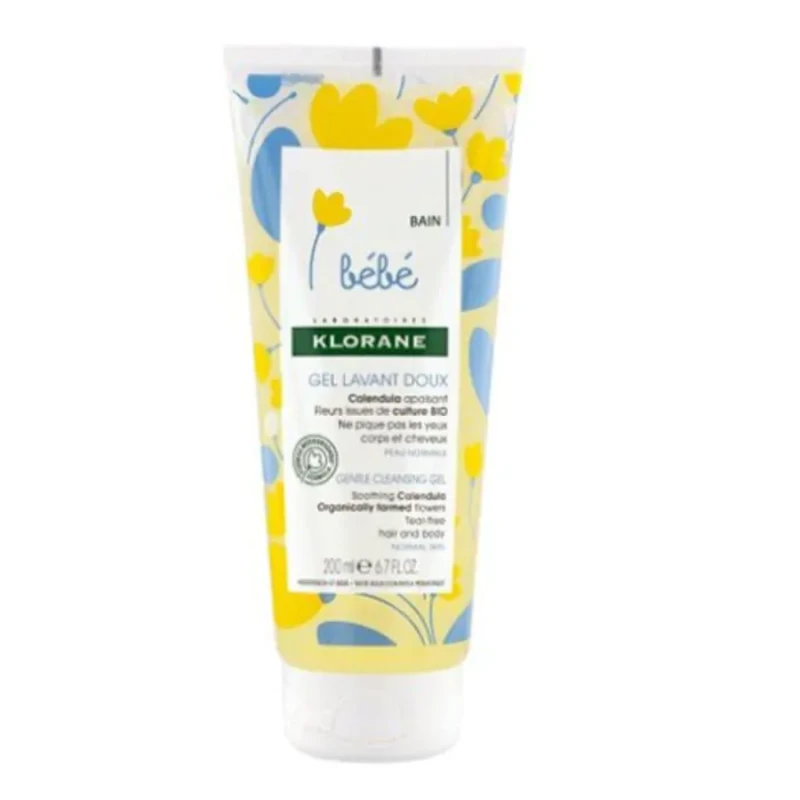 Klorane bebe нежен почистващ гел за коса и тяло с успокояващ невен 200ml