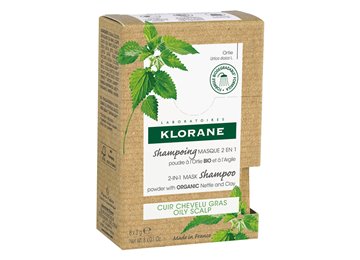 Klorane nettle 2в1 прахообразна маска-шампоан за мазна коса с органична коприва и глина 8х3г