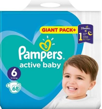 Pampers active baby пелени gpp размер 6 / 13-18кг./х68