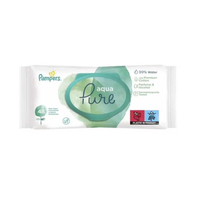 Pampers pure aqua бебешки мокри кърпички х48