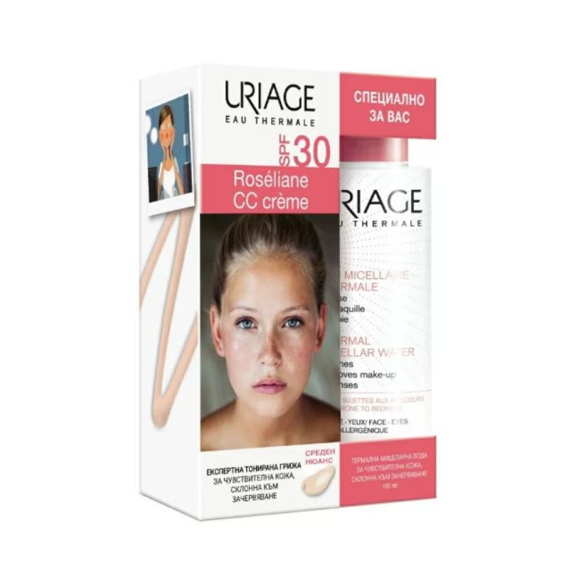 Uriage roseliane cc тониран крем spf30 среден нюанс 40 ml + мицеларна вода 100 ml
