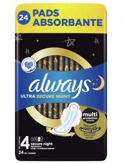 Дамски превръзки always ultra secure night quattro x24