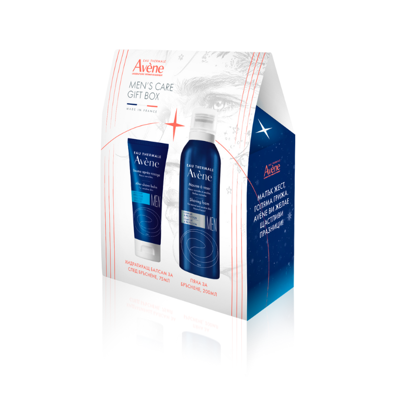 Avene men пяна за бръснене 200мл + avene men балсам след бръснене 75мл комплект