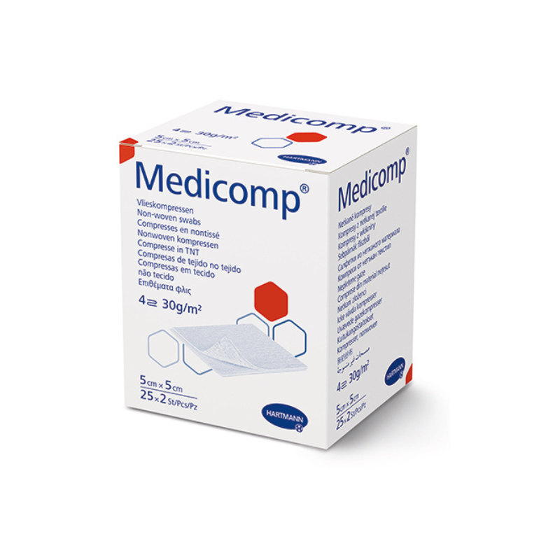 Медикомп компрес нетъкан текстил стерилен 5см/5см х50 (25х2) 1074