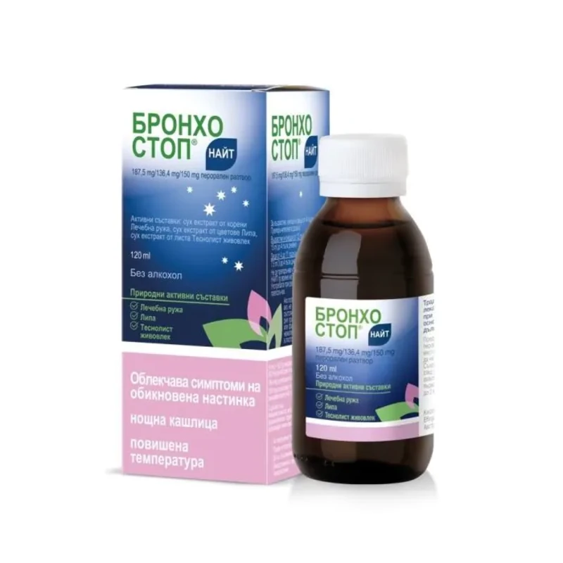 БронхоСтоп Найт сироп при нощна кашлица и висока температура 120 мл