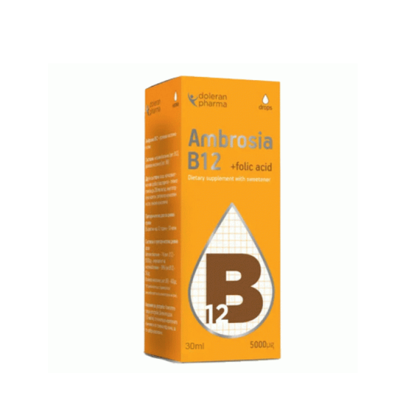 Амброзия Витамин B12 с фолиева киселина капки за нормален енергиен метаболизъм 5000мкг 30мл