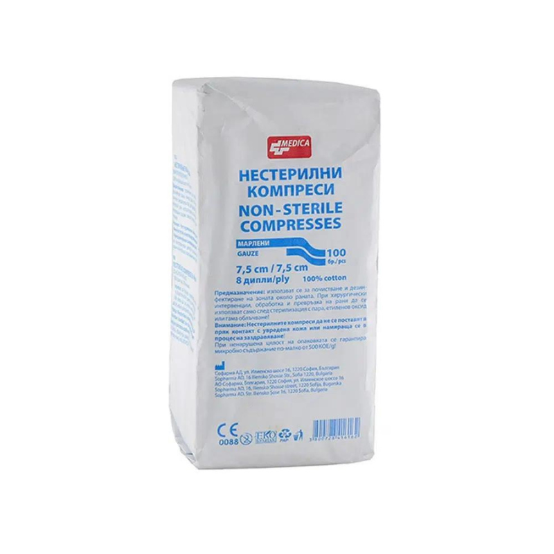 Компрес марля нестерилна 7,5см/7,5см х 50 Medica