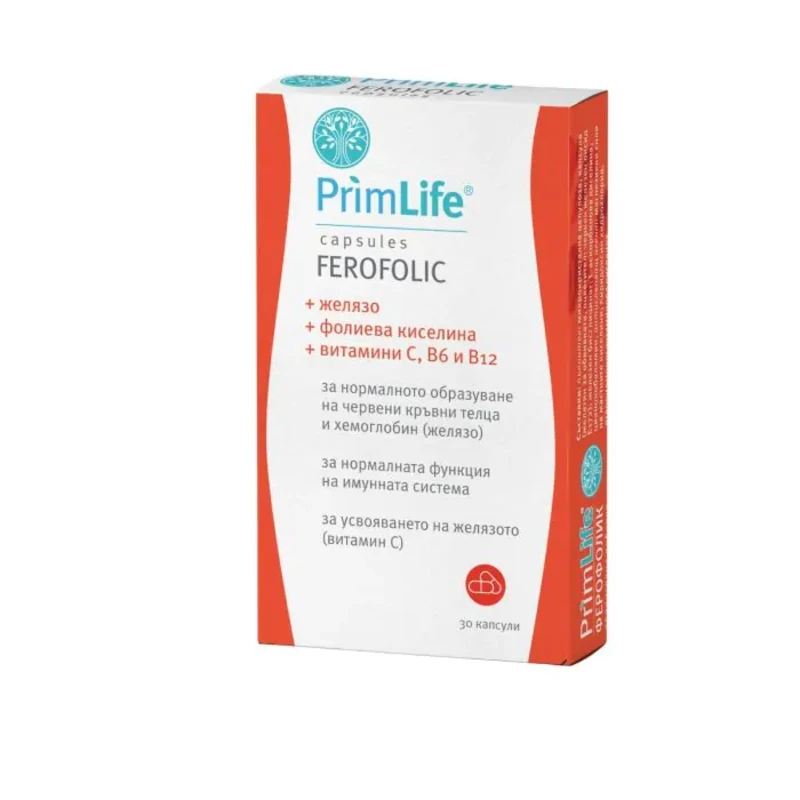 PrimLife ferofolic капсули за нормалната функция на имунната и нервната системи х30