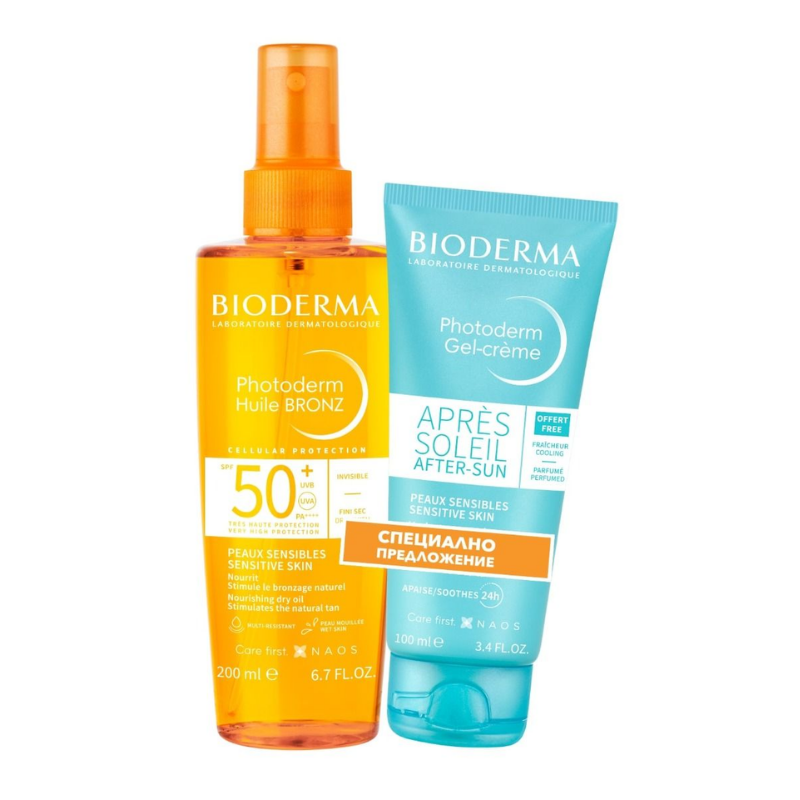 Bioderma Photoderm Bronz Слънцезащитно олио SPF30 200мл + Apres-soleil Гел-крем за след слънце 100мл