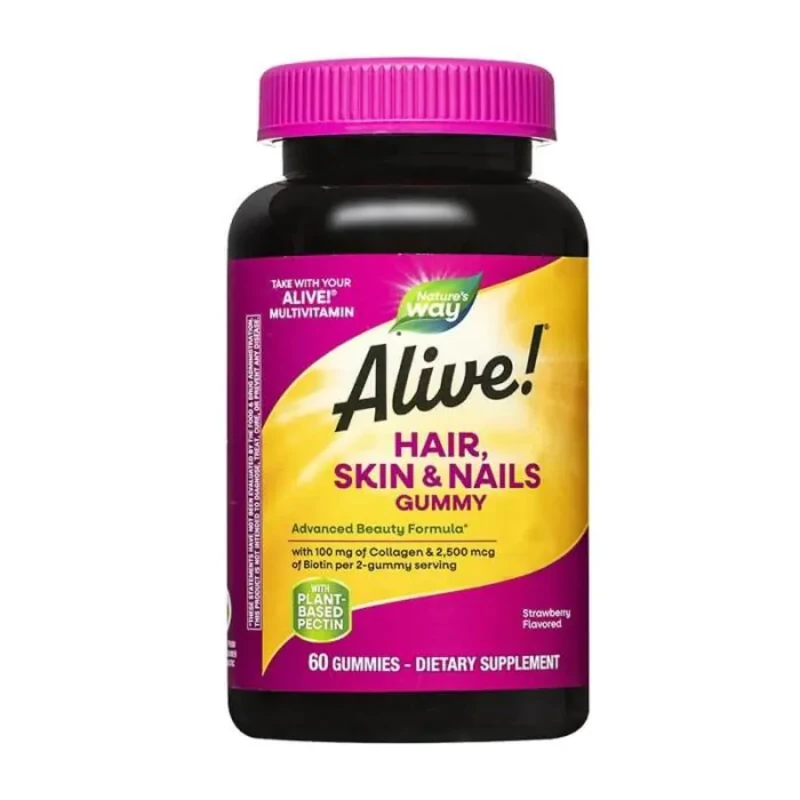 Alive Hair, skin &amp; nails желирани таблетки 390мг х 60 Nature`s Way